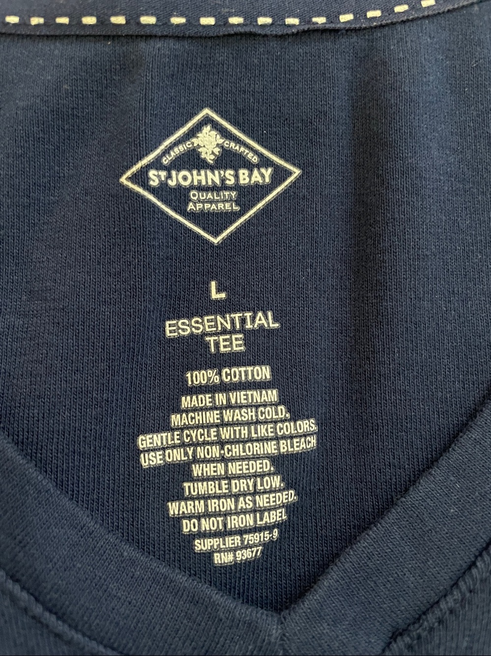 St. John's Bay Navy V-Neck Long Sleeve Top - Picture 3 of 5